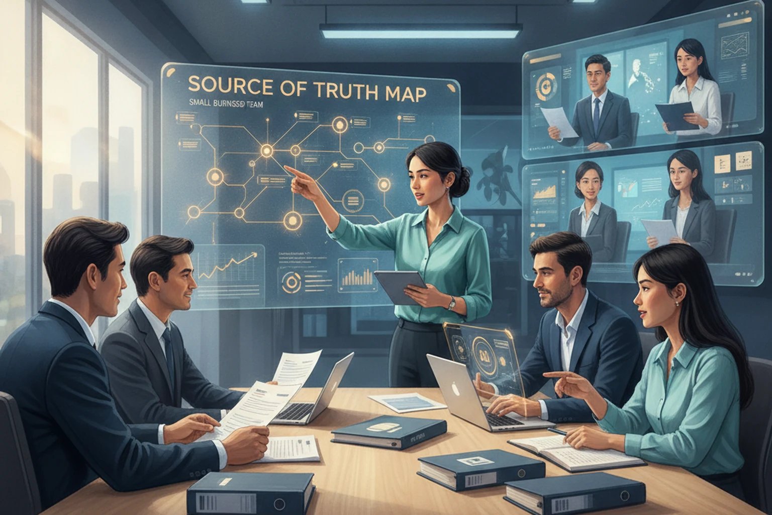 Small Business Outsourcing: Source of Truth Map editorial illustration